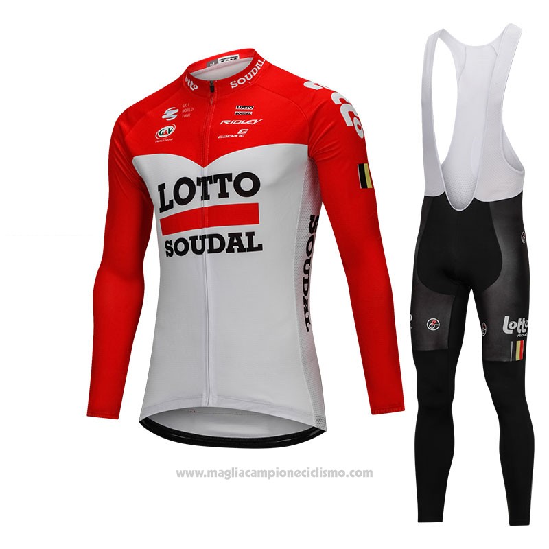 2018 Abbigliamento Ciclismo Lotto Soudal Bianco e Rosso Manica Lunga e Salopette